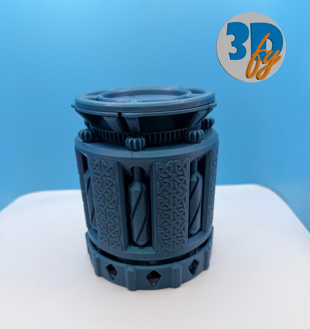 Geared Dice Storage Box | Twist‑Open Mechanical Container | 3D Printed Kinetic Puzzle Box | Fantasy Trinket Holder | Steampunk Gift by 3Dfy