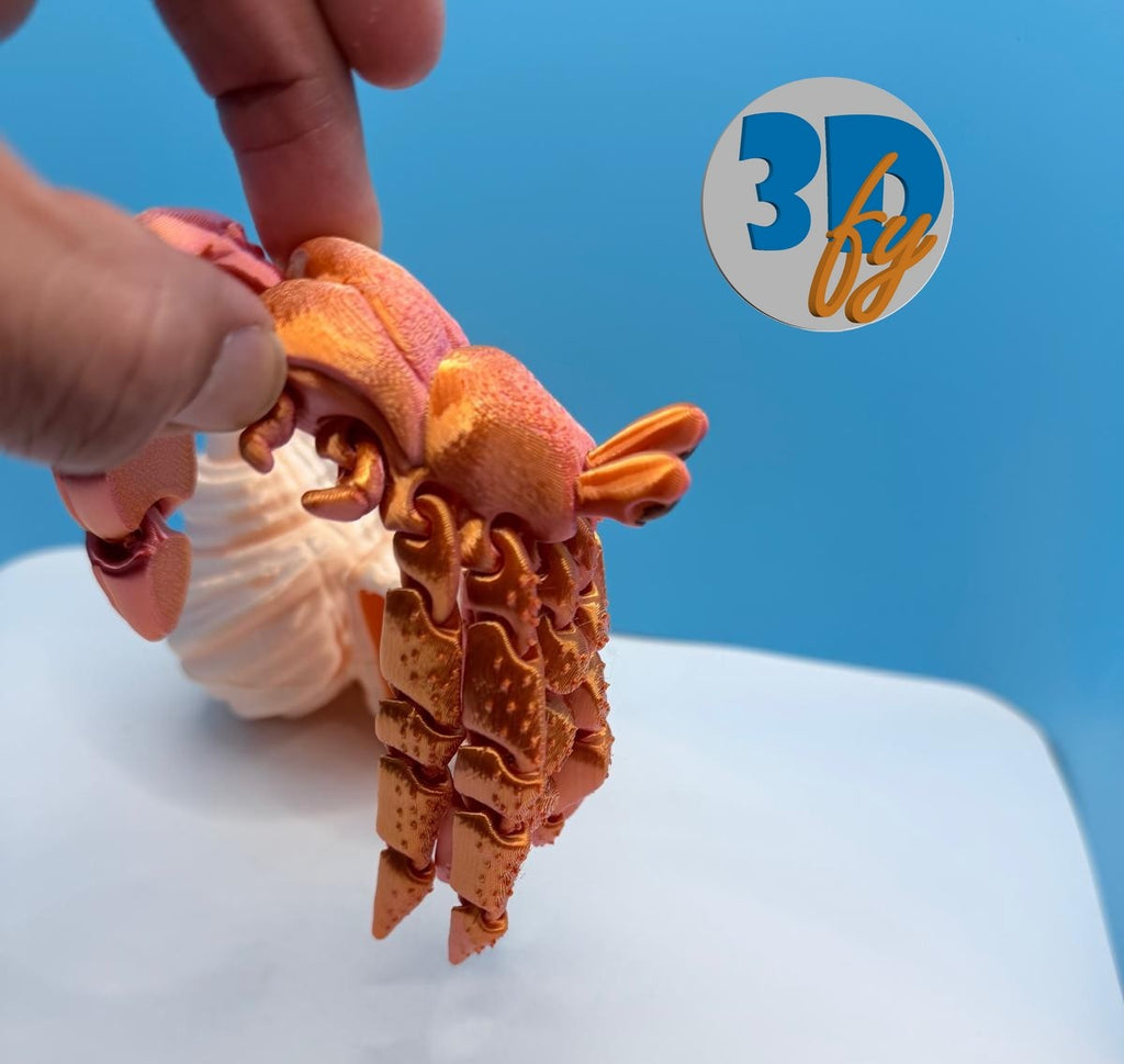 Flexi Hermit with Shell included | Articulated Crab & Shell | Ocean Animal Desk Pet | Fidget Crab Gift | Sea Creature Collectible | Full Set