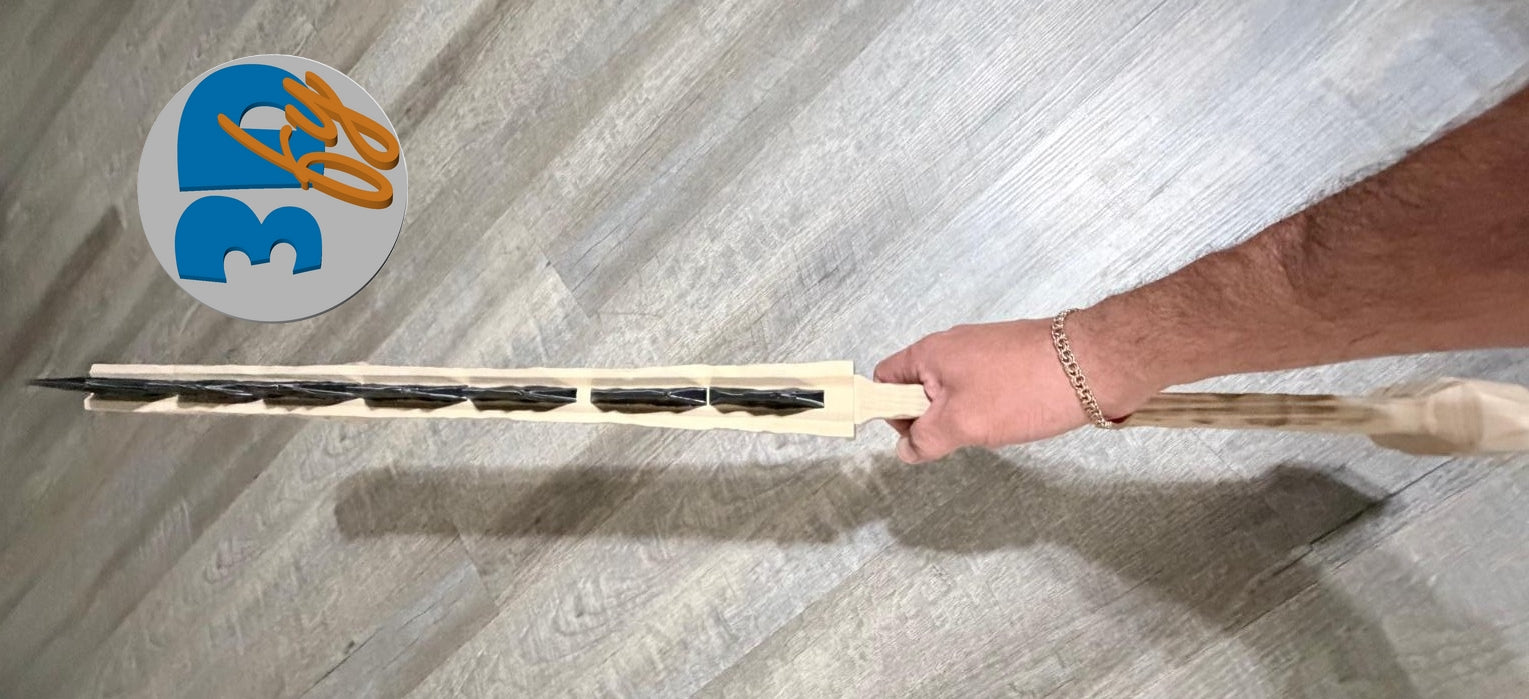 Macuahuitl Aztec Club Replica | 35.5″ Wood‑Composite Body + Obsidian-like Blade | 3D Print Cosplay Prop | Premium Finish — Not Plain Plastic