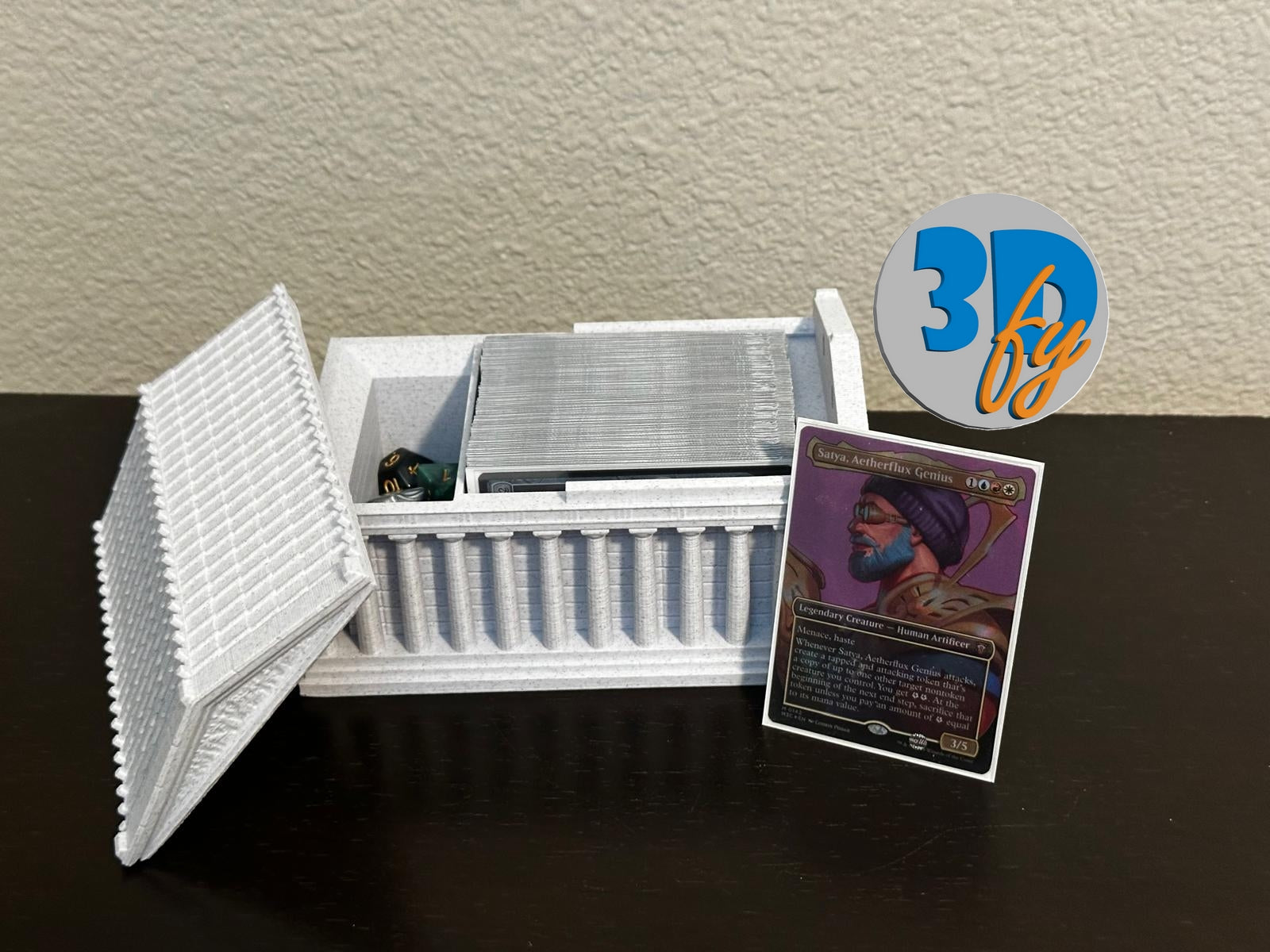 Parthenon Deck Box • 100 Double‑Sleeved Card Storage with Dice Compartment • Ancient Greece‑Inspired Commander Deck Box